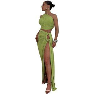 Women's 2 Piece Dress Maxi Long Skirt Green